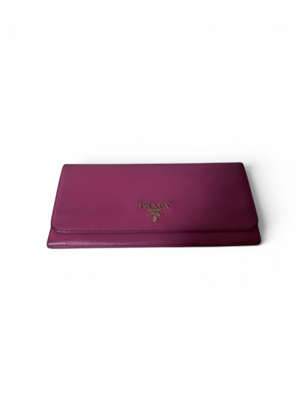 PRADA Pink Saffiano Leather Metal Flap Continental Wallet - Picture 3 of 11